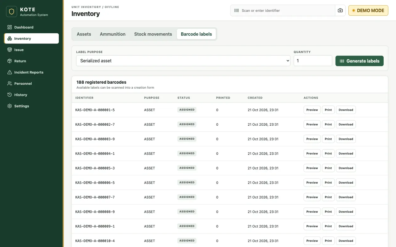 Barcode label screen generating labels with check digits