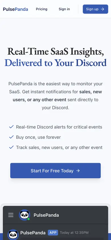 PulsePanda mobile view